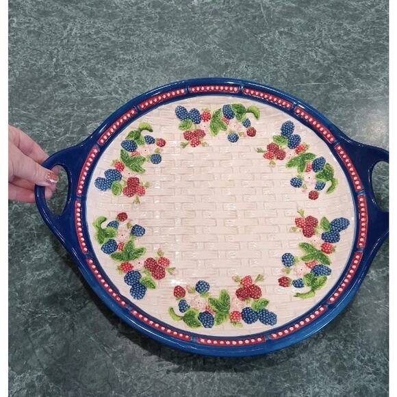 Temp Tations Figural fruit Mixed Berries Platter Tray Large Handles Basket Weave - Picture 8 of 8